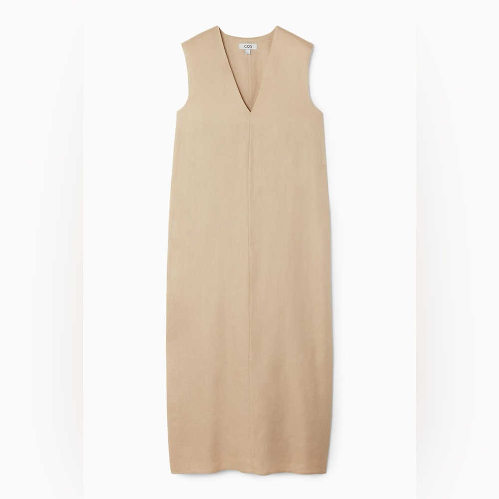 COS Linen Beige V-neck Midi Dress NWT